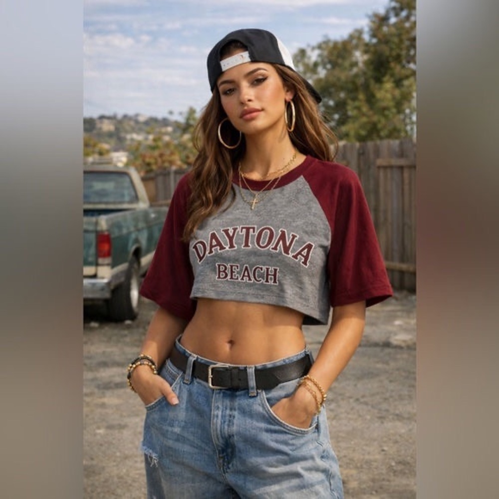 Daytona Beach Women's Gray and Maroon Crop Top